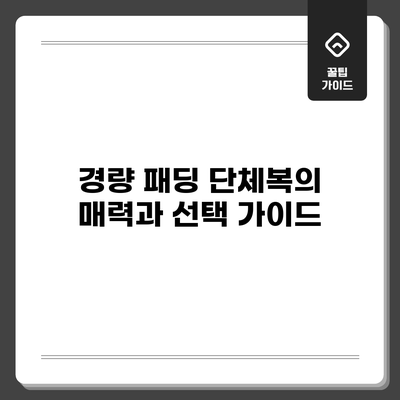 경량 패딩 단체복의 매력과 선택 가이드
